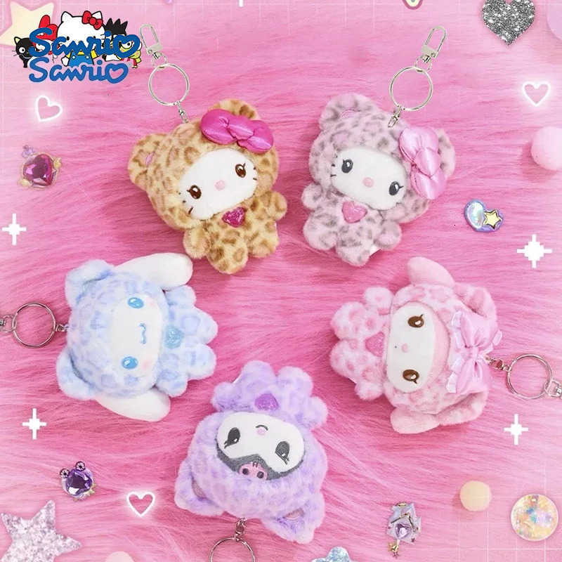 Sanrio Hello Kitty Kuromi Leopard Print Bear Series Plush Doll Pendant Keychain Cartoon Backpack Plushs Pendant Toys Kid Gifts H251217
