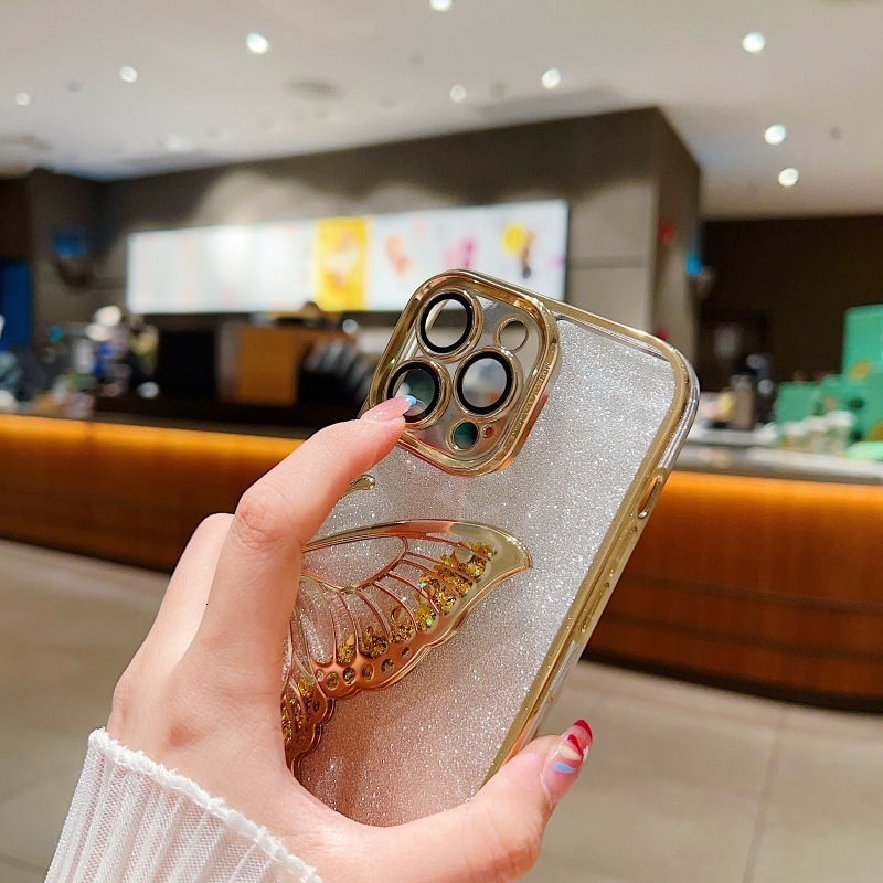 3D Flowing Sand Butterfly Case for Apple 17 Pro Max iPhone 16 Glitter 15 Electroplated 14 High-end Feel