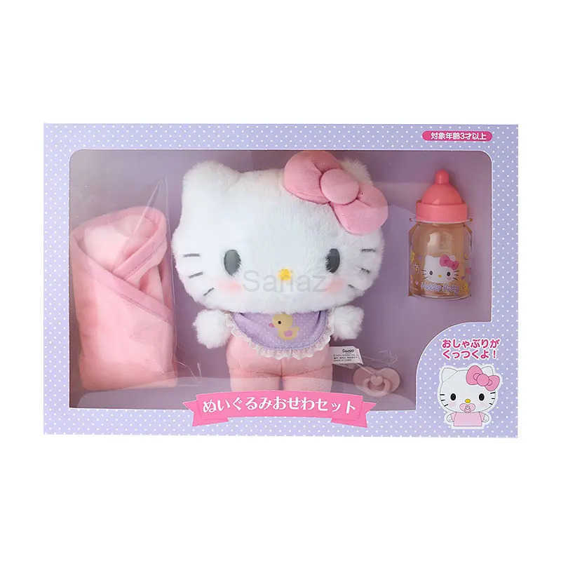 Sanrio Original Baby Bottle Doll Box Set Hello Kitty Cinnamoroll Melody plush Model Dolls Collection Rooms Decoration Desk Toys H251217