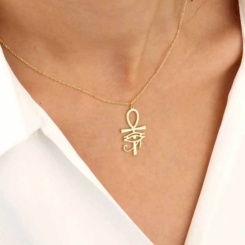 Classic Gold Plated Ankh Eye of Horus Pendant Necklace For Women Ancient Egyptian Jewelry Gifts G251217
