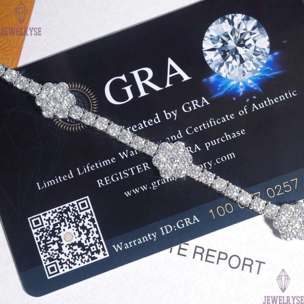 New S925 Silver D 3mm Moissanite Flower Tennis Chain Mens and Womens Hip Hop HIPHOP Bracelet