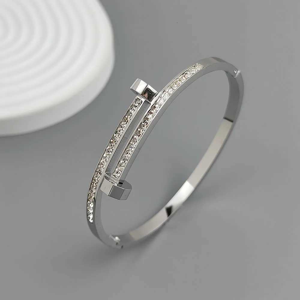 CheAP luxury double headed stainlESS steel gold-plated womens zircon bangle Thanksgiving Christmas and New Year gifts M251217