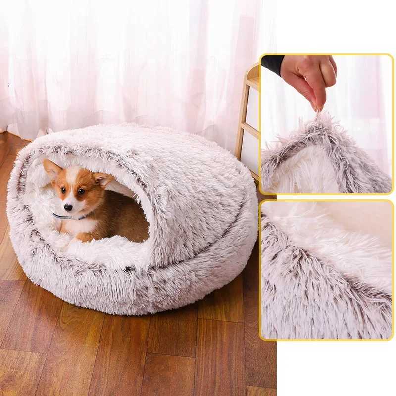 Soft Plush Round Cat Bed Pet Mattress Warm Comfortable Basket Cat Dog 2 in 1 Sleeping Bag Nest for Small Dogs M251217