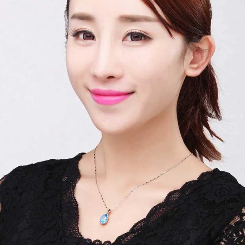 S925 Sterling Silver Necklace Angel Tears Crystal Red Pendant Necklace for Woman Charm Jewelry Gift G251217