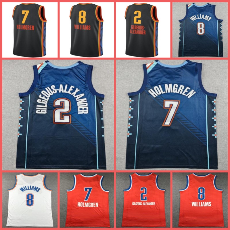 2 Shai Gilgeous-Alexander Basketball Jersey Men 8 Jalen Williams 7 Chet Holmgren 5 Luguentz Dort 11