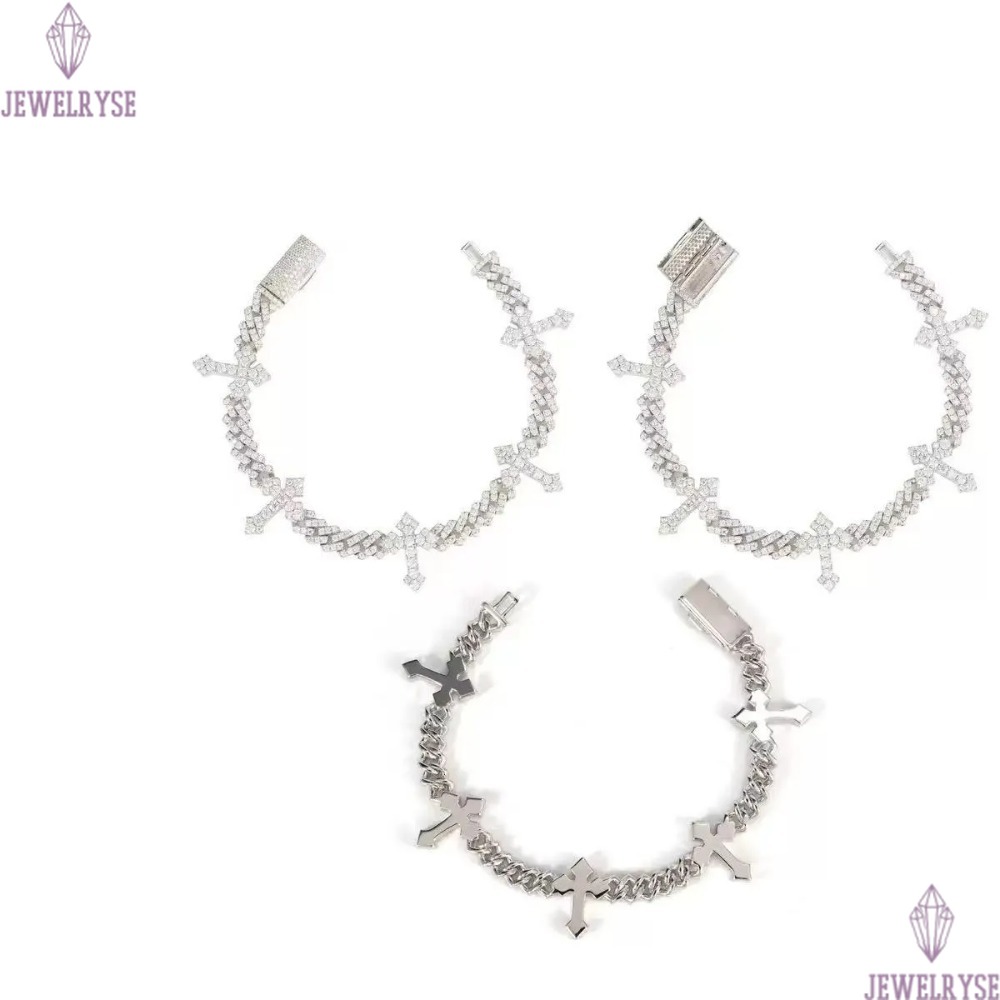 Solid Sier 6Mm Hip Hop For Men Women Fashion Moissanite Cross Cuban K Chain Bracelet A