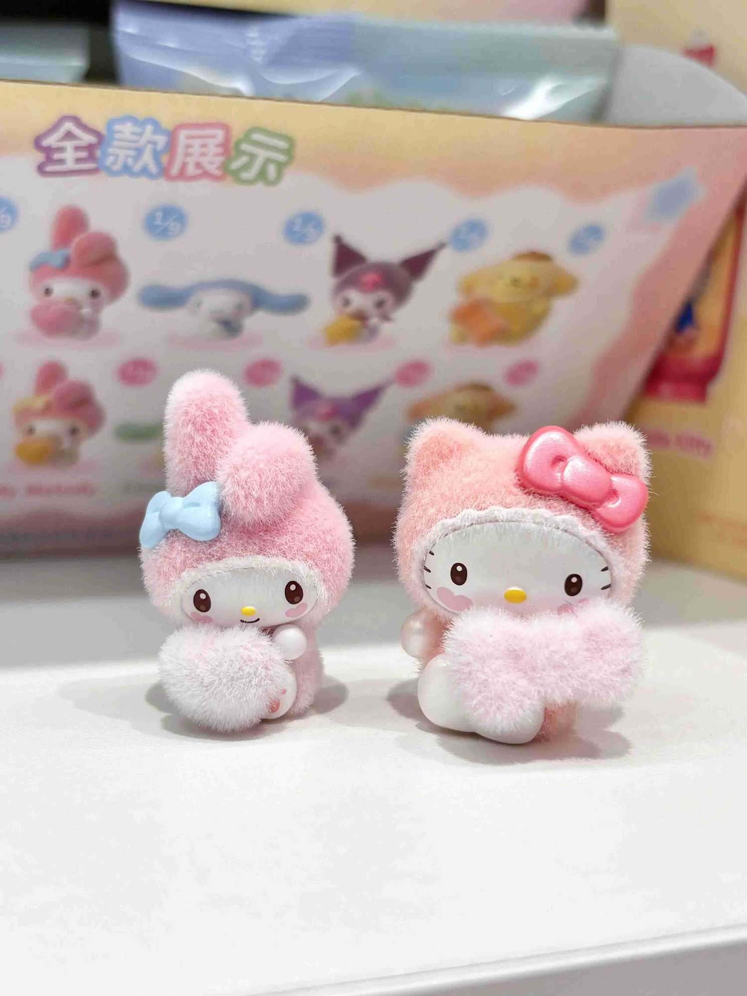 Sanrio Fluffy Baby Blind Box Hellokitty Flocking Mini Doll Figure Ornament Mymelody Pochacco Trend Toy Child Birthday Gift H251217