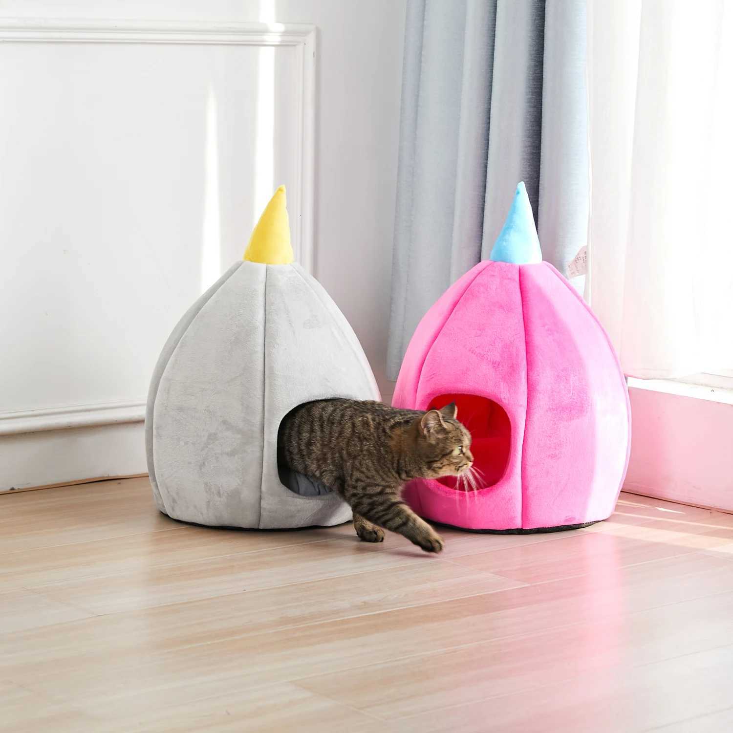 Resilience Soft Pet Cave Winter Warm Peaked Comfortable Cat House Easy Grab Cat Bed Sofa Small Cat Kennel Sleeping M251217