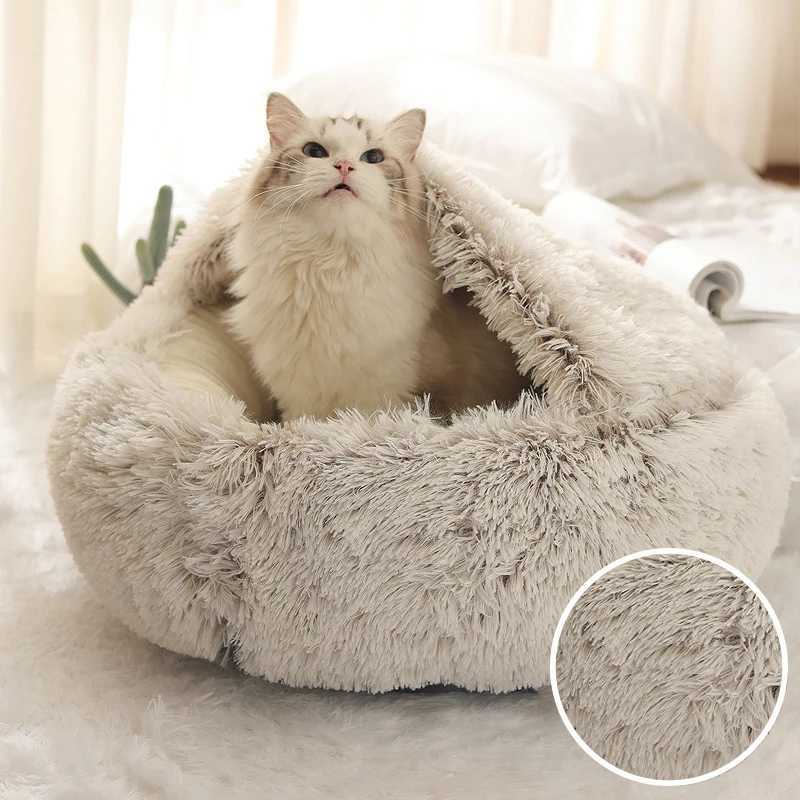 Winter Long Plush Cat Bed Round Pet House Cushion Cat House Warm Kitty Basket Dog Bed Sleep Bag Nest for Small Cat Products M251217