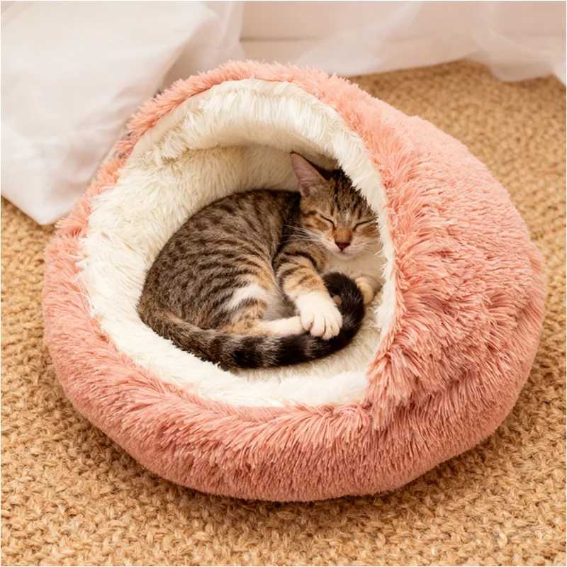 Winter pet bed soft plush pet bed Winter semi-enclosed cat nest warm and cold plush comforter nest Shell cat nest M251217