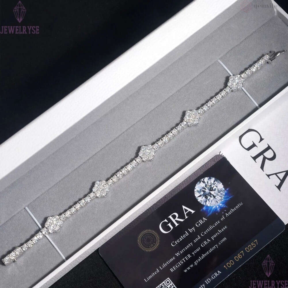New S925 Silver D 3mm Moissanite Flower Tennis Chain Mens and Womens Hip Hop HIPHOP Bracelet