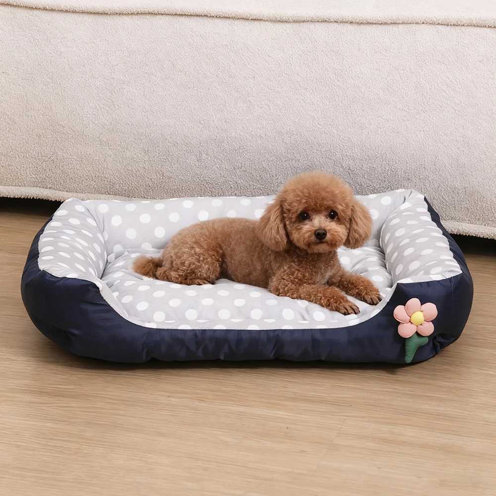 Square Elastic Puppy Mattress Spot Small Dog Bed All Season Flower Soft Small Sofa Kennel for Medium Pet Bed House Accessories M251217