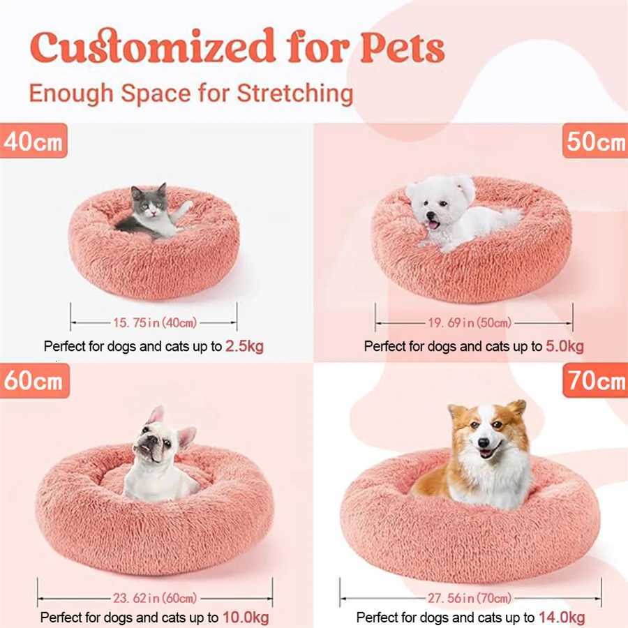 Soft Pet Cat Bed Pad Plush Warm Faux Fur dog Calm Bed Donut Round Bed Comfortable Sleeping Washable for Small Medium Dog and Cat M251217
