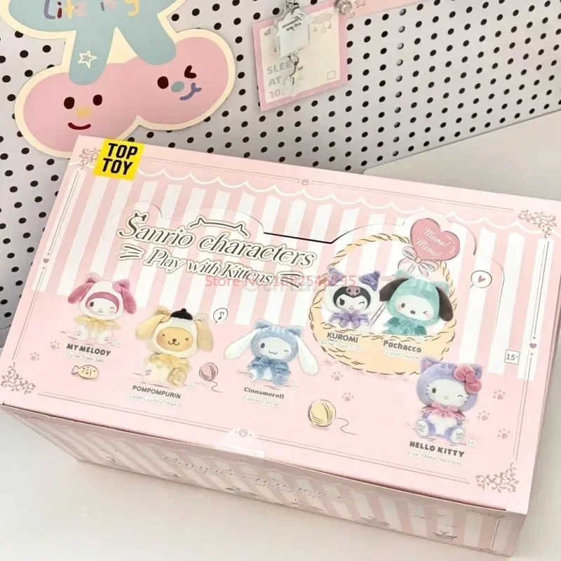Sanrio Genuine Characters Play With Kittens Series Vinyl Plush Blind Box Kuromi Melody Cute Pendant Anime Doll Mystery Box Gifts H251217