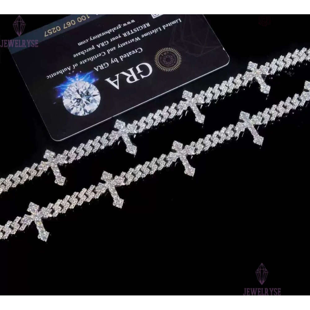 Solid Sier 6Mm Hip Hop For Men Women Fashion Moissanite Cross Cuban K Chain Bracelet A