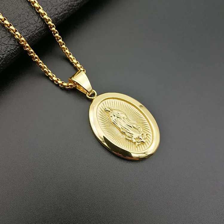 Virgin Mary Prayer Pendant Necklaces Gold color 316L Stainless Steel with rhinestone Women/Men Jewelry G251217