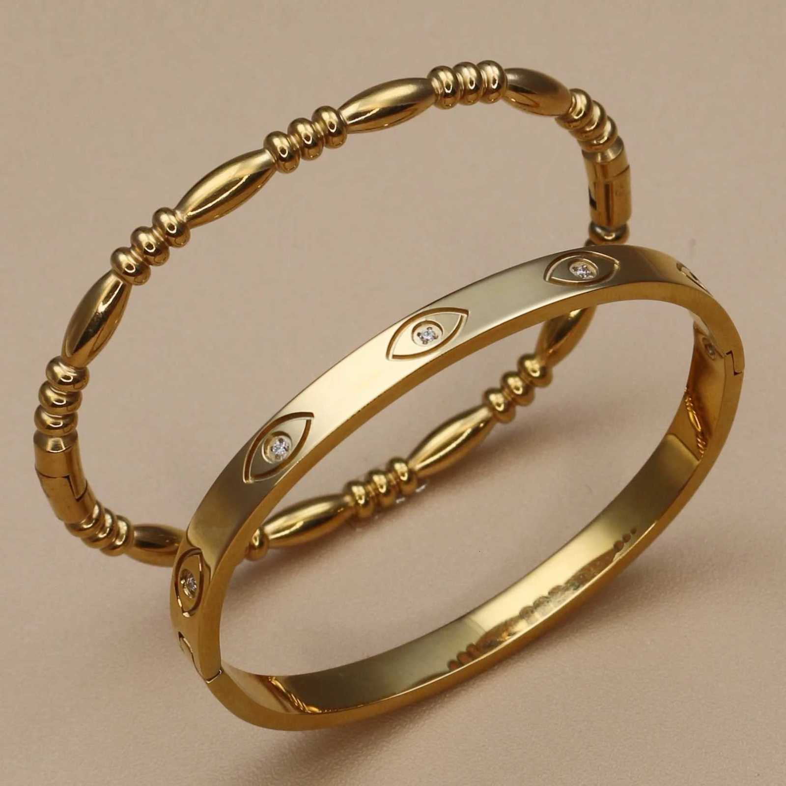 XCB-017 Fashion Stacking StainlESS Steel Crystal Charm Gold Color Womens Bangle Party Gift M251217