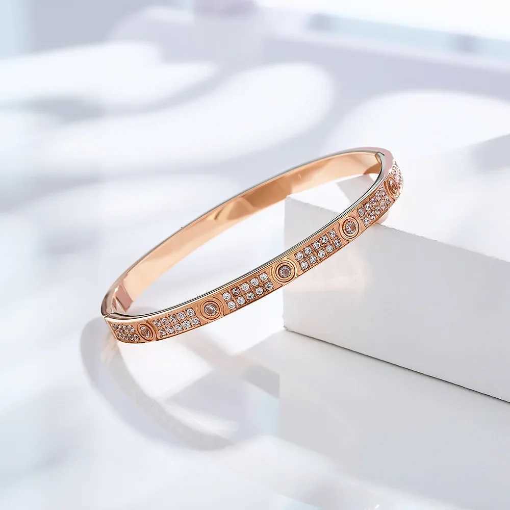 New Design Two Rows of Zircon Bangle For Women Girl Stainless Steel Couple Jewelry Wedding Gift M251217
