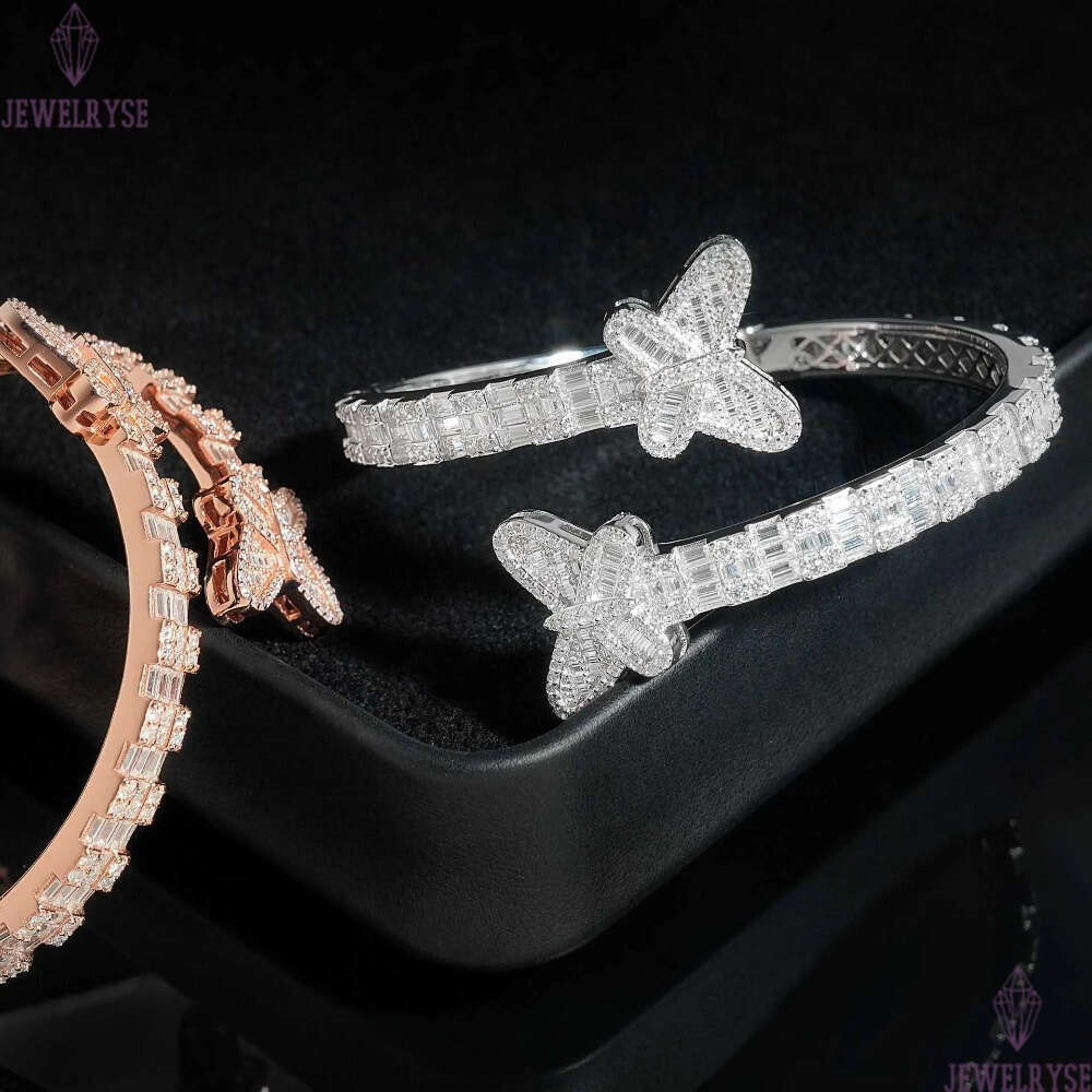 New S925 Silver Set D-Color Moissanite Butterfly Bracelet Hip Hop Fashion Trend High end Bracelet