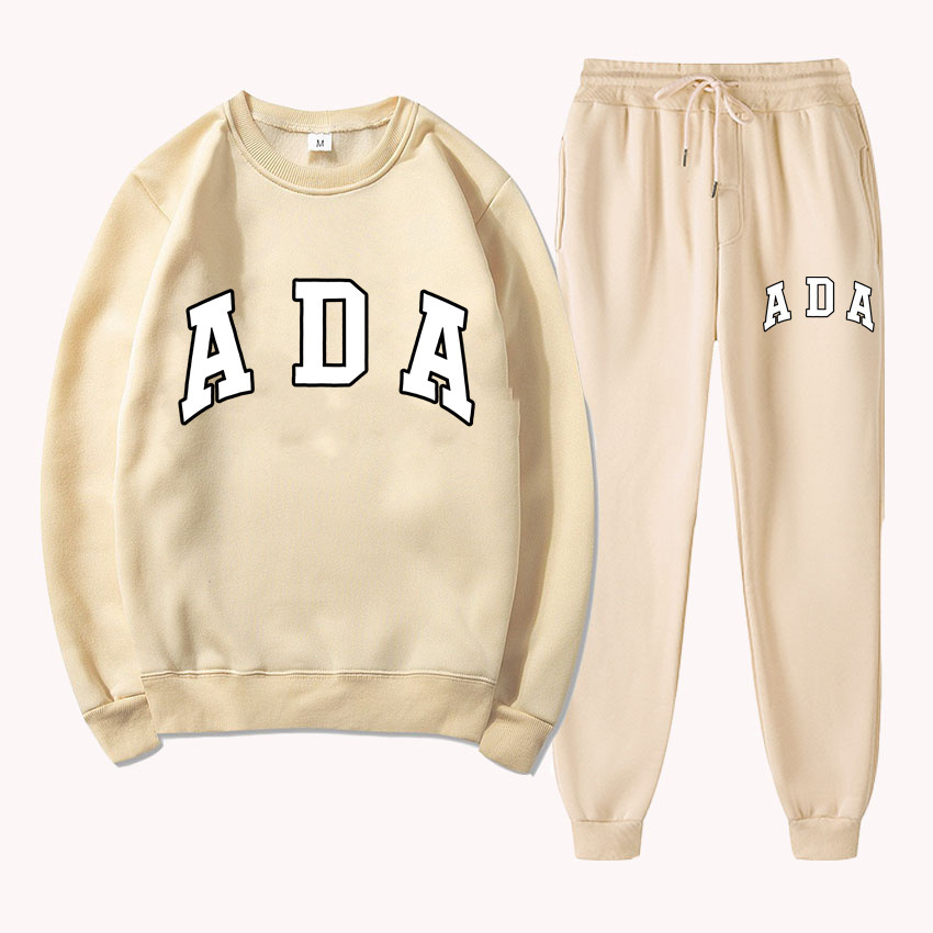 Luxury womens clothing designer sets ADA Letter Print Hoodie & Pants Set 2025, Fleece Lined Casual Sweatshirt 2 Piece Outfit Loose Fit Free Shipping