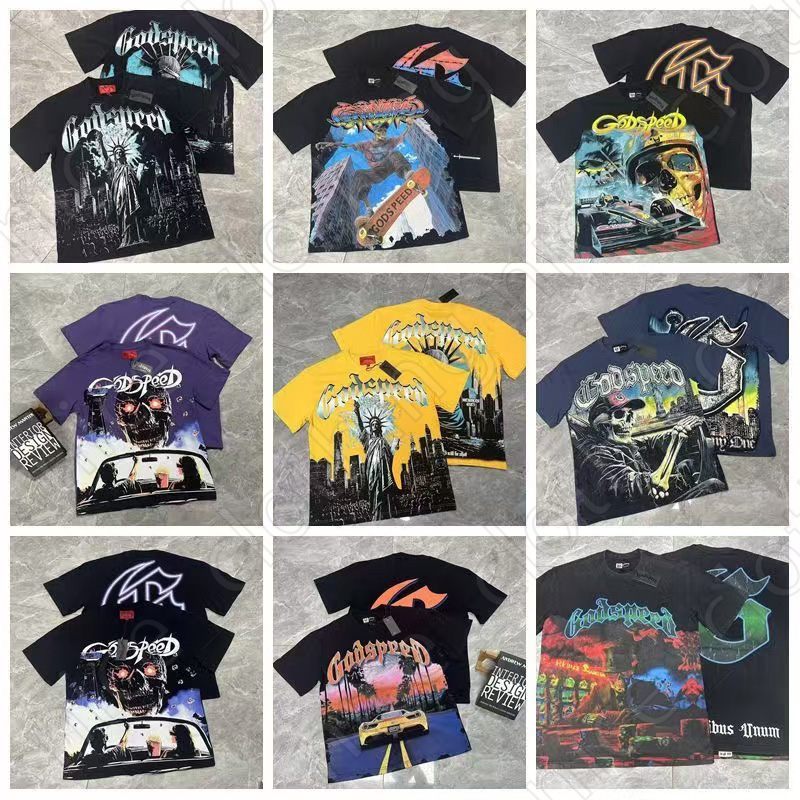 T- shirt Summer Classic Graphic Tee Mens womens gods peeds Vintage Printed skull short sleeve wash water to make old cotton sleeve Leisure