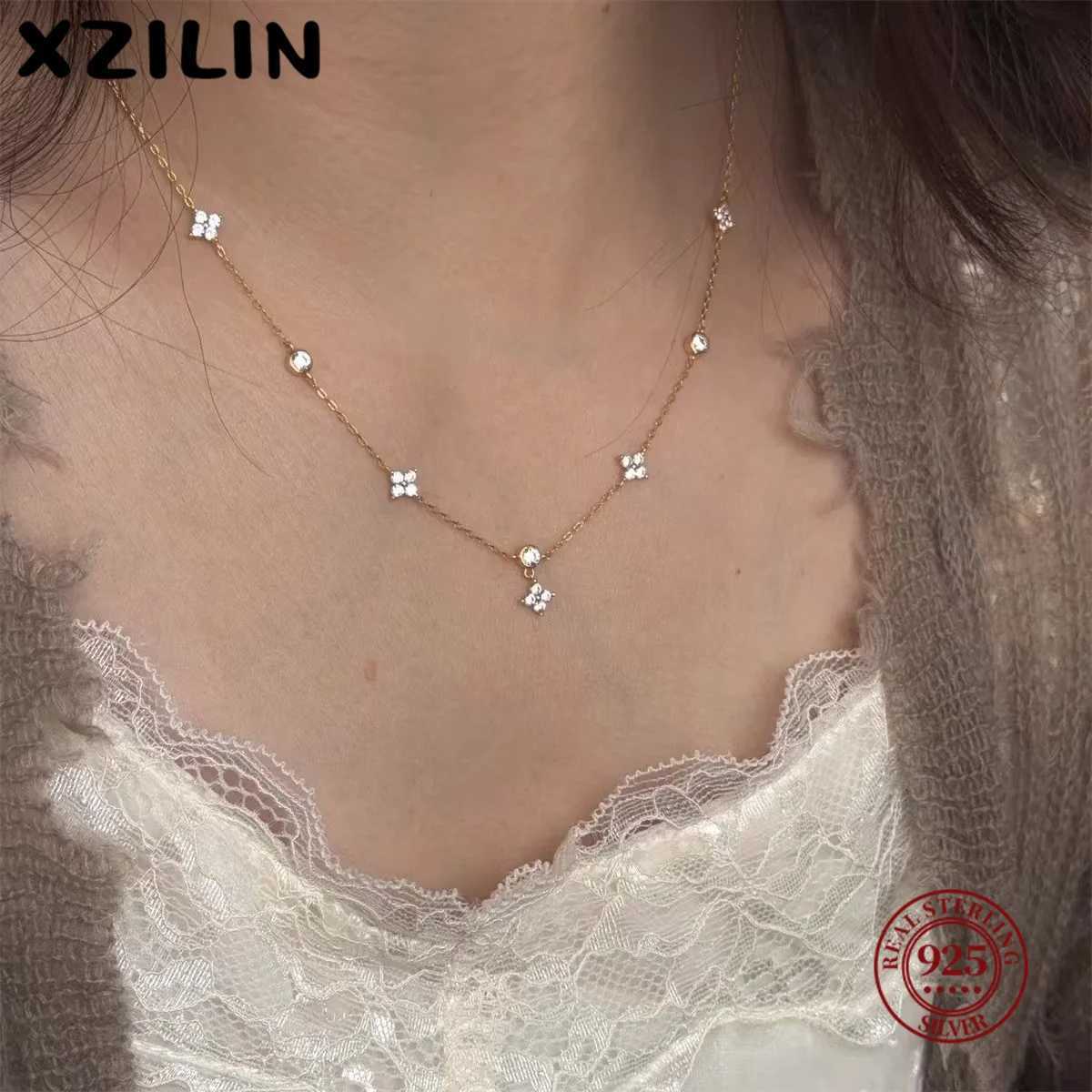 XZiLin 925 Sterling Silver Inlaid Zircon Flower Necklace for women Exquisite Sweet Wedding Jewelry Accessories Gifts G251217