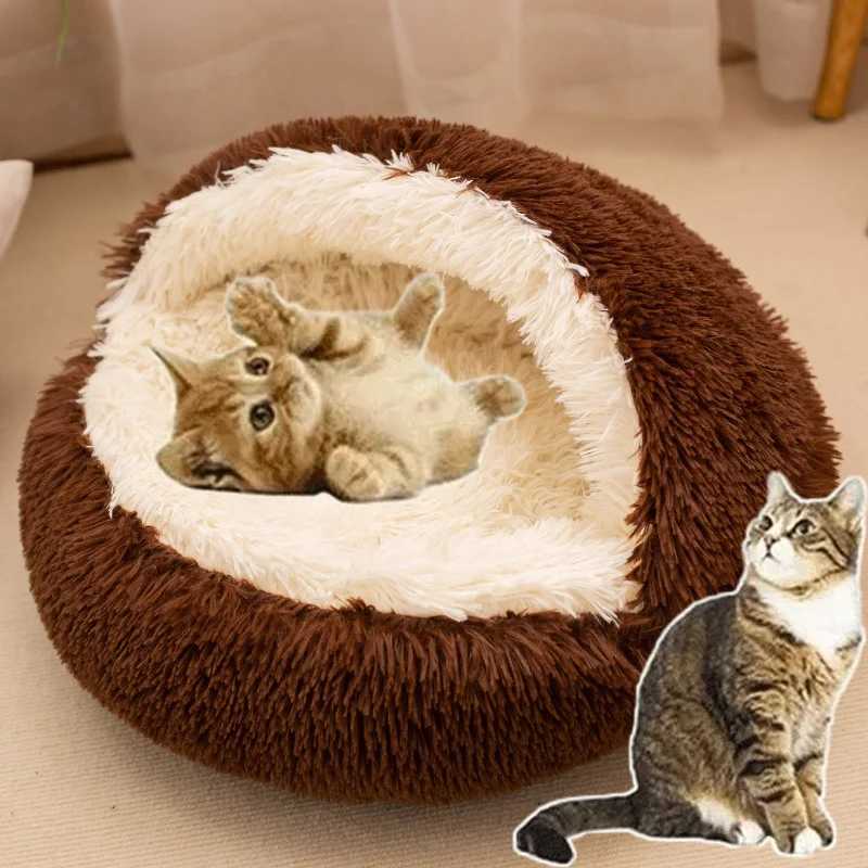 Winter pet bed soft plush pet bed Winter semi-enclosed cat nest warm and cold plush comforter nest Shell cat nest M251217