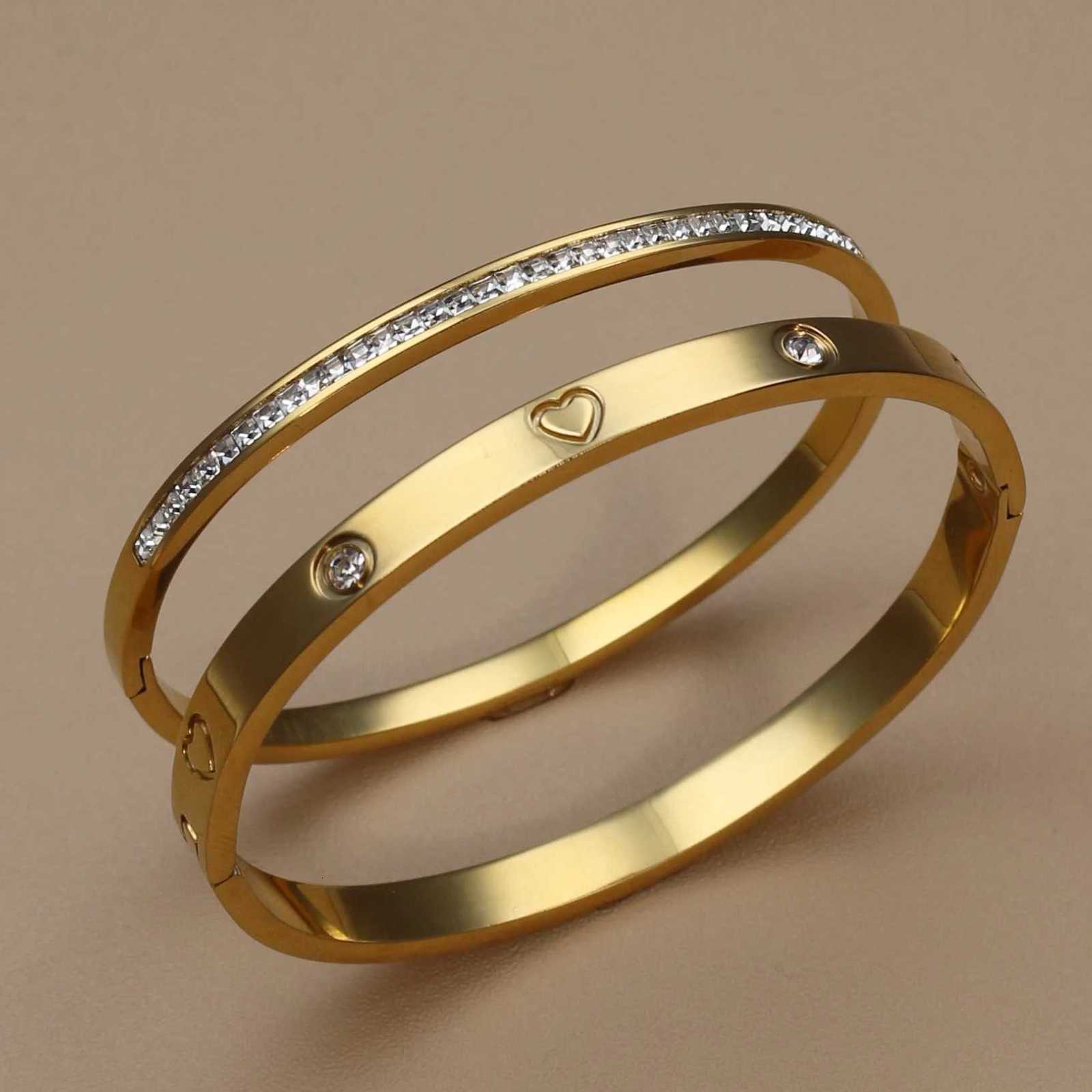 luxury Fashion Stainless Steel Crystal Gold Color Women Jewelry Bangle Party Gift XCB-017 M251217