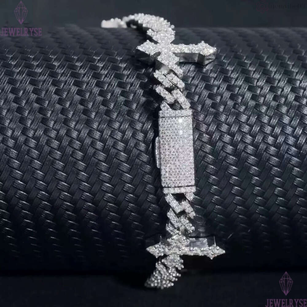 Solid Sier 6Mm Hip Hop For Men Women Fashion Moissanite Cross Cuban K Chain Bracelet A