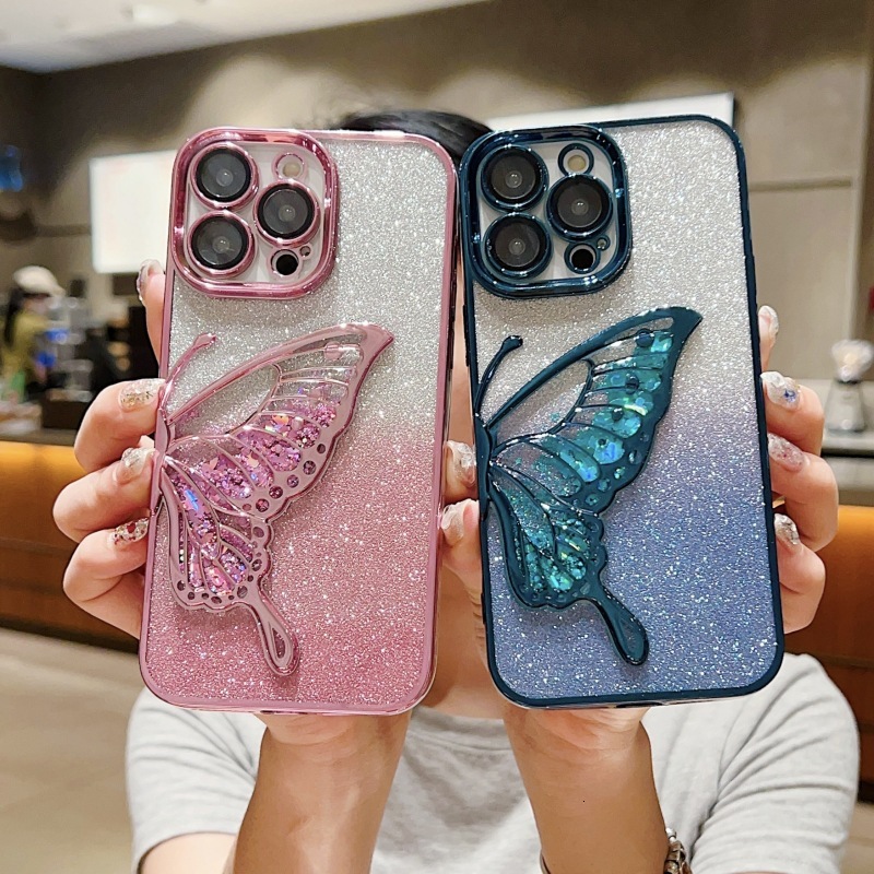 3D Flowing Sand Butterfly Case for Apple 17 Pro Max iPhone 16 Glitter 15 Electroplated 14 High-end Feel