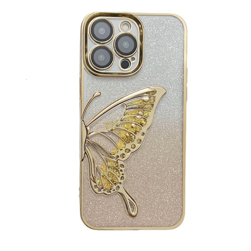 3D Flowing Sand Butterfly Case for Apple 17 Pro Max iPhone 16 Glitter 15 Electroplated 14 High-end Feel