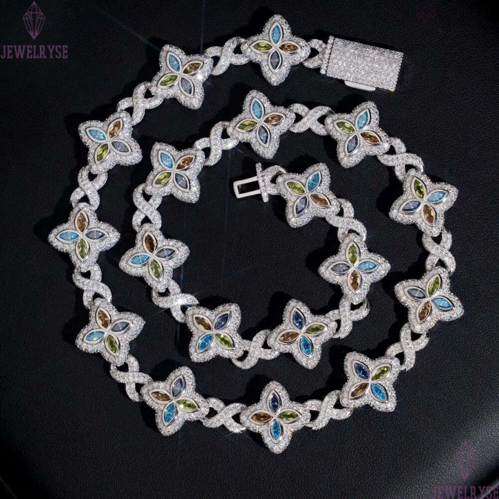 Fashion Design Infinity Link Clover Bracelet Pass Diamond Tester S925 Colored Marquise Moissanite Diamond Clover Cuban Bracelet