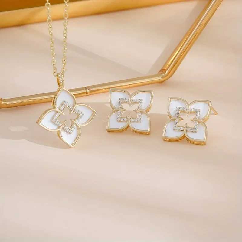 LENNIK Set New 4-leaf Flower Necklace Earrings Dainty Versatile 2-Piece Party/Dating Highlight Limited Offer G251217