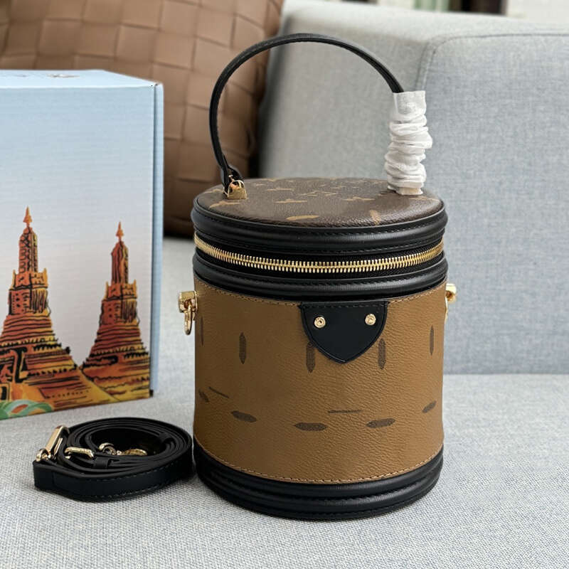 Genuine leather old flower wealth bucket womens bag fashion one shoulder handheld cylinder bag women's crossbody bag leather evening bag tote bag