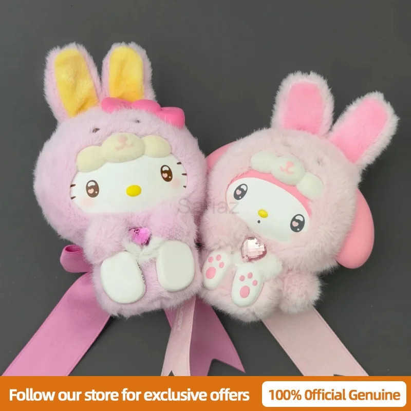Sanrio Genuine Diamond Bunny Baby Series Blind Box Lovely Plush Bag Pendant Doll Kuromi Melody Mystery Box Trendy Toys Gifts H251217