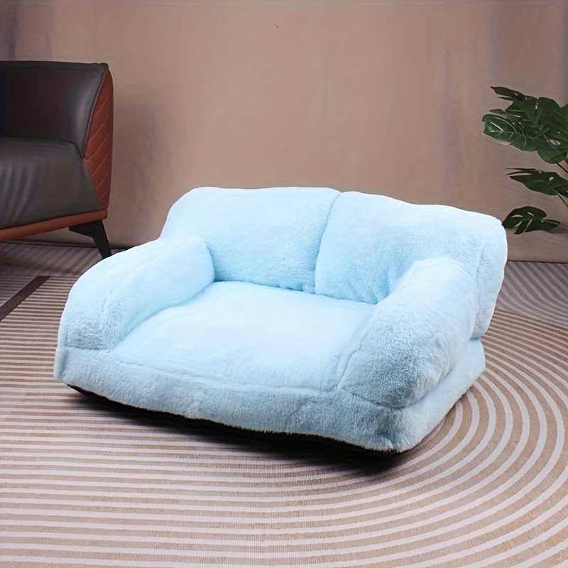 Washable Pet Sofa Bed 224 Plush Dog Cat Couch with Non-Slip Base Plaid Design for Small/Medium Pets M251217