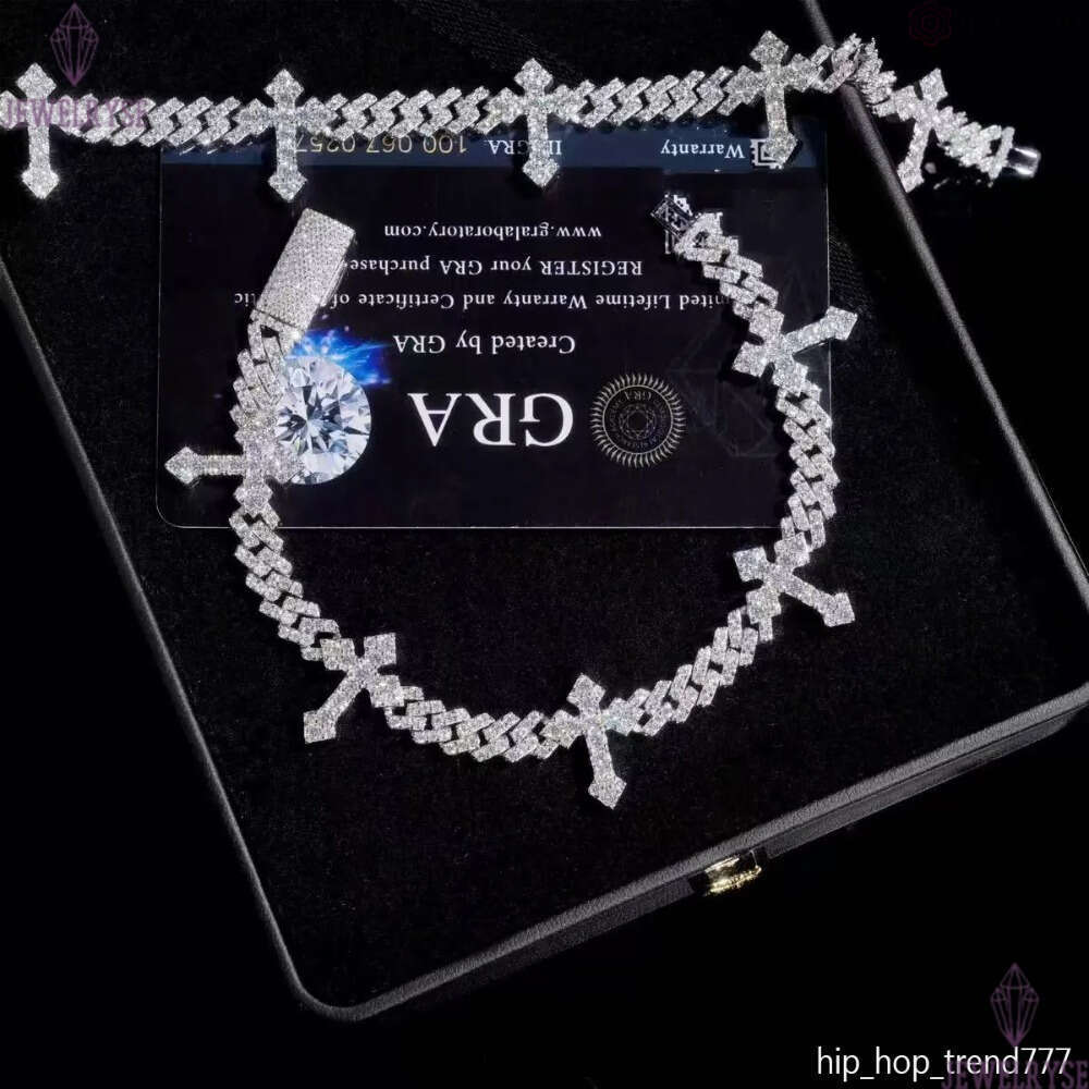 Solid Sier 6Mm Hip Hop For Men Women Fashion Moissanite Cross Cuban K Chain Bracelet A