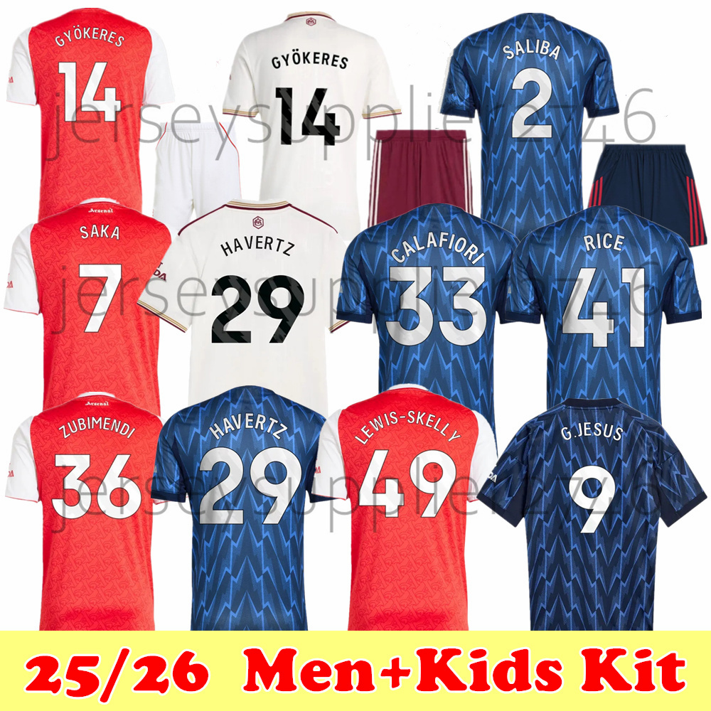 25 26 SAKA Kids kit GYOKERES Soccer Jerseys Sets ODEGAARD RICE 2025 Home Away 3rd Football Kits CALAFIORI HAVERTZ SALIBA MADUEKE ZUBIMENDI Nwaneri Child jersey
