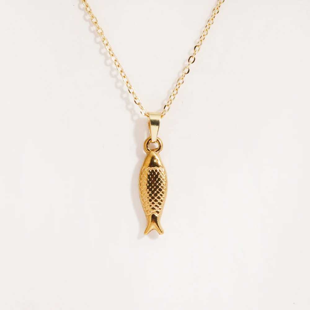 Stainless Steel Cute Fish Pendant Necklace Stackable Jewelry 18k Gold Plated Charm Waterproof For Women Decoration G251217
