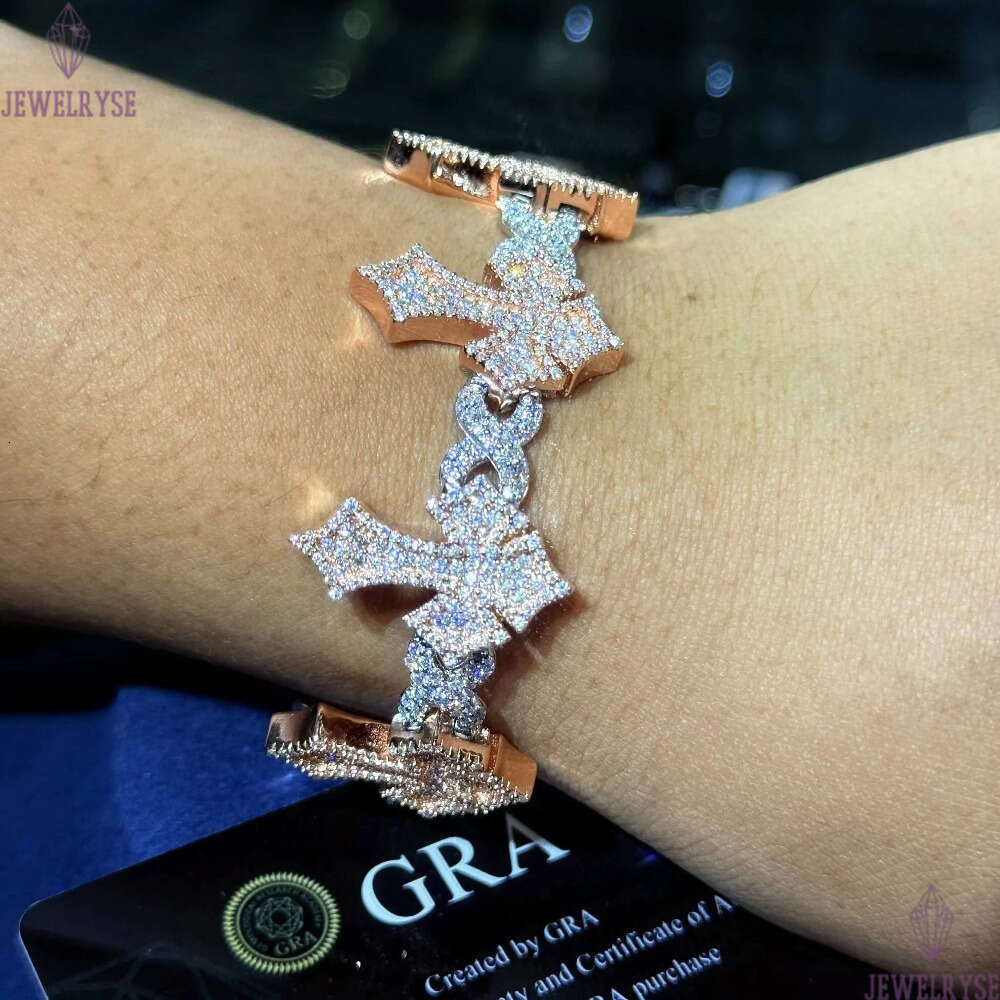 New Fashion Jewelry Silver 925 Hip Hop Iced Out Men Bracelet VVS Moissanite Lab Diamond Jewelry Cross Cuban Link Chain Bracelet