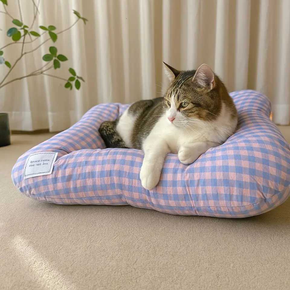 Breathable Warm Dog Bed Pad Macaron Non-slip Plaid Dog Cushion Soft Comfortable Cat Mat Autumn M251217
