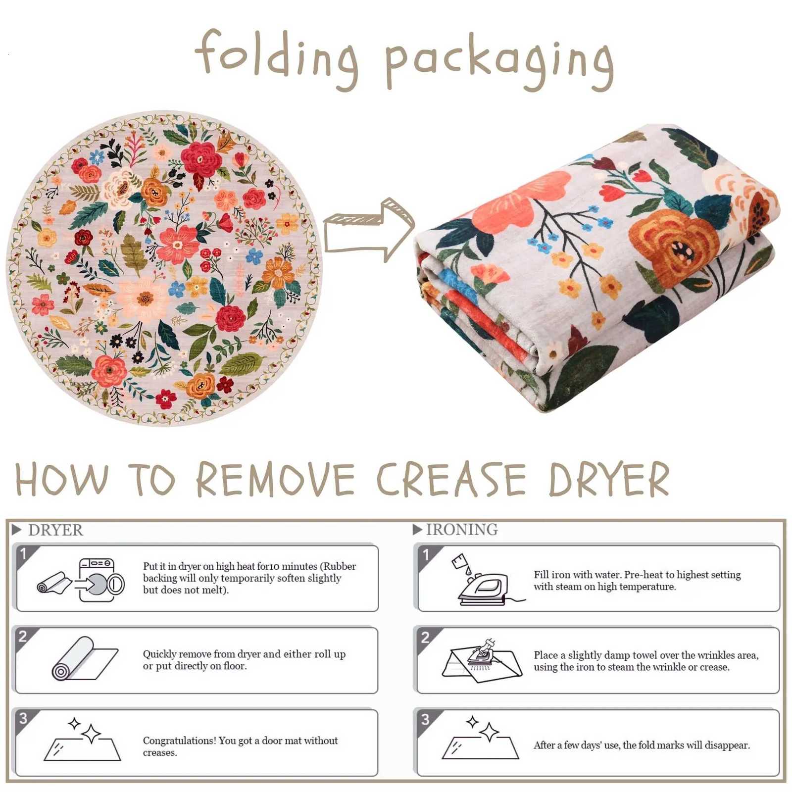 VIKAMA Round Rug 4ft Washable Circle Rug Non Slip Low e Boho Floral Small Area Rug for Bedro Bathro Entryway He Decor Y251216