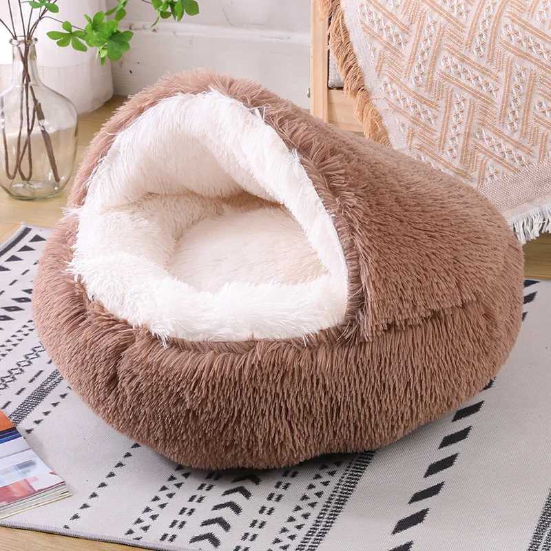 Winter Pet Bed Long Plush Round Cat Cushion House 2 In 1 Warm Basket Sleep Bag Nest Kennel Faux Fur Cuddler For Small Dog Cat M251217