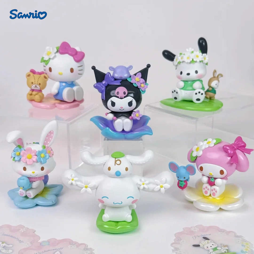 Sanrio Genuine Character New Spring Flower Series Blind Box Hellokitty Kuromi Kawaii Toy Desktop Ornaments Girl Birthday Gift H251217