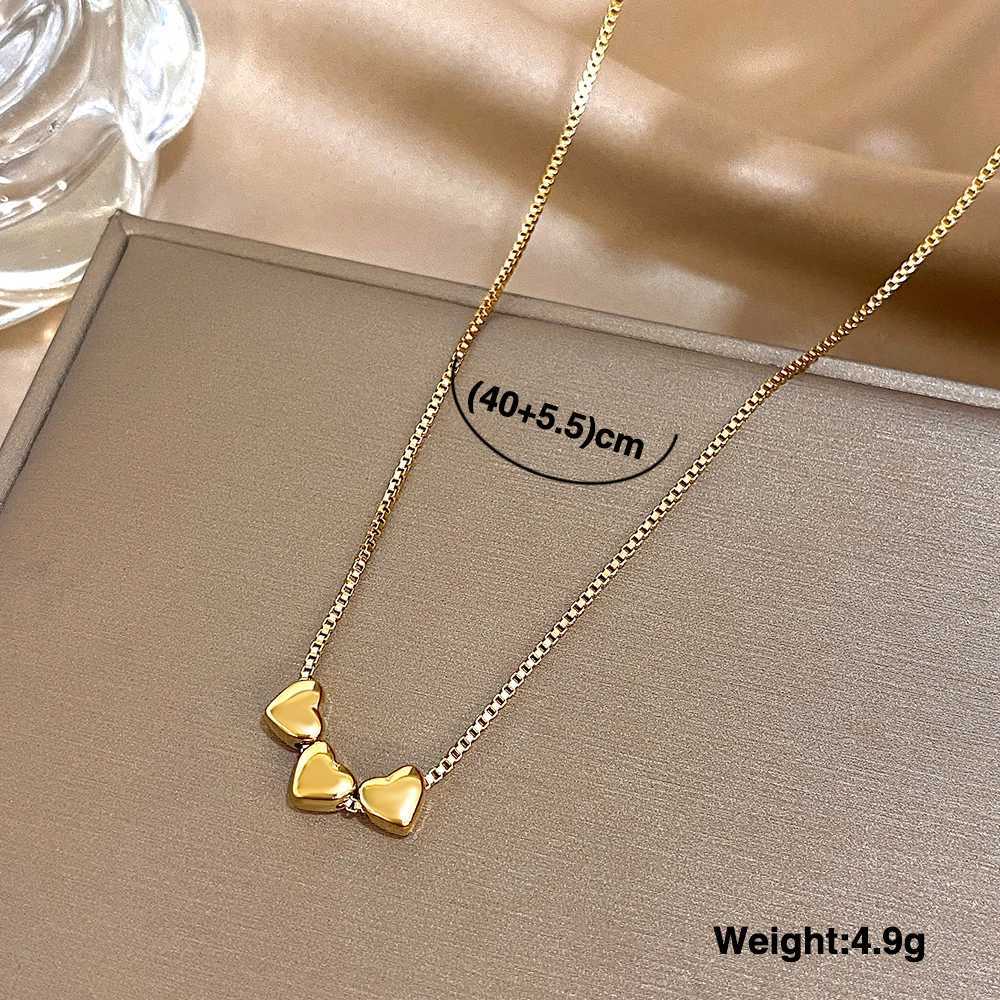 Cute Triple Color Heart Beads Necklace for Women Girls Fashion Gold Plated Stainless Steel Charm Necklaces Waterproof Jewelry G251217