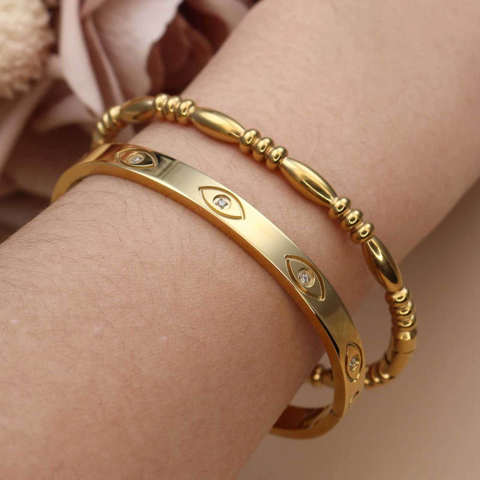 XCB-017 Fashion Stacking StainlESS Steel Crystal Charm Gold Color Womens Bangle Party Gift M251217