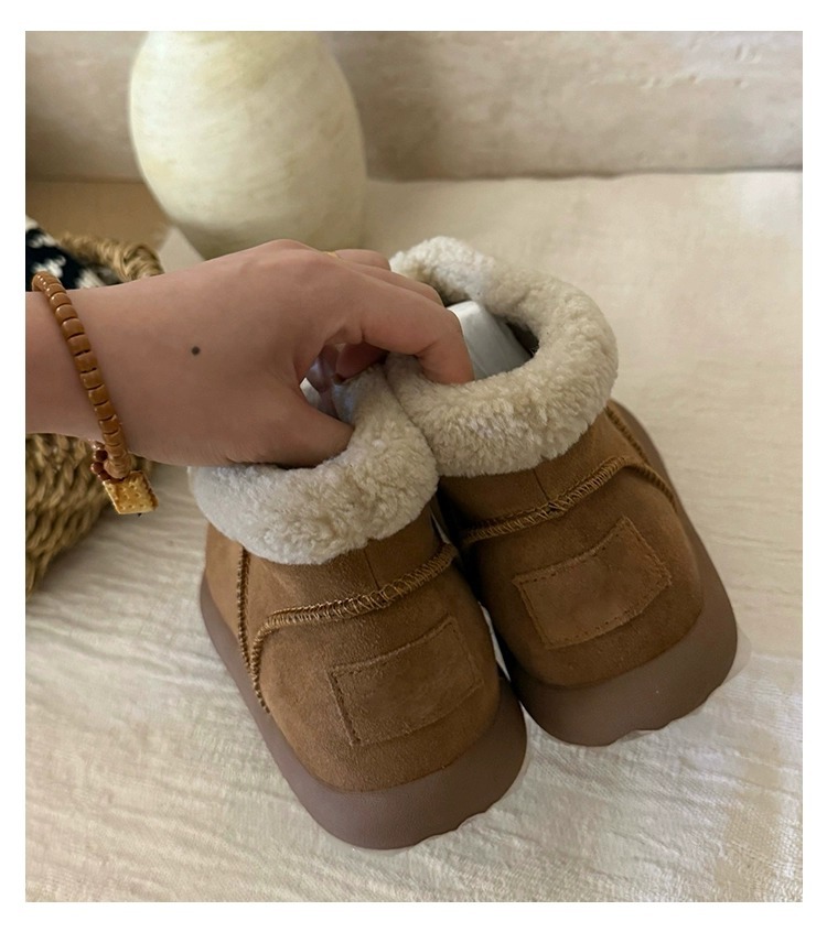 Hot Sale Retro Round Toe Ankle Boots for Women, Plush Lined Low Top Snow Boots Chunky Sole Winter Fuzzy Warm Shoes