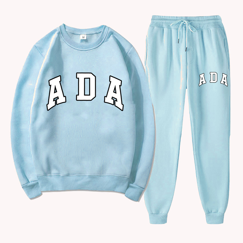 womens designer clothes ADA Letter Print Hoodie & Pants Set 2025, Fleece Lined Casual Sweatshirt 2 Piece Outfit Loose Fit Free Shipping