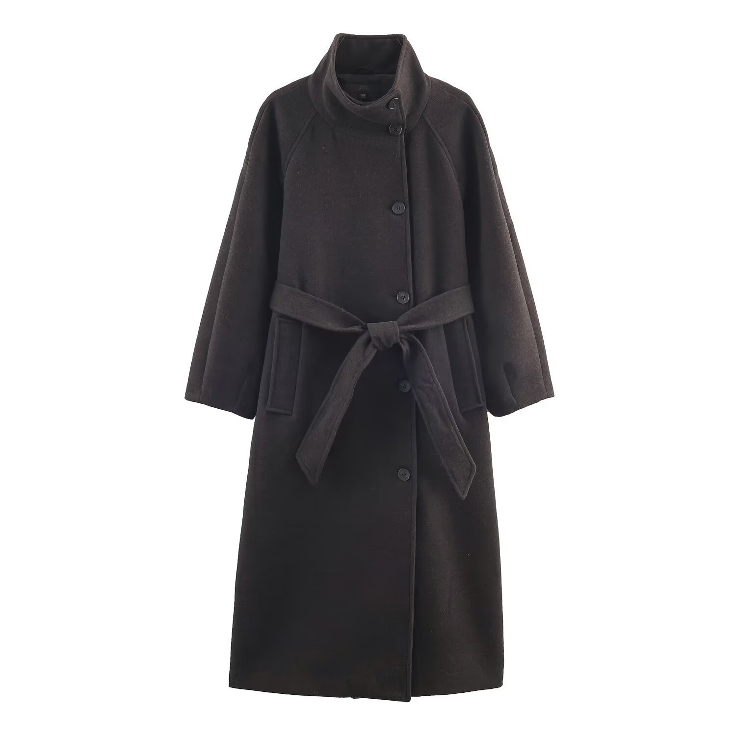 Chic Lace Up Long Woolen Coat Women Stand Collar Single Breasted Full Sleeve Thick Overcoats Autumn Winter Lady Outwear 251021