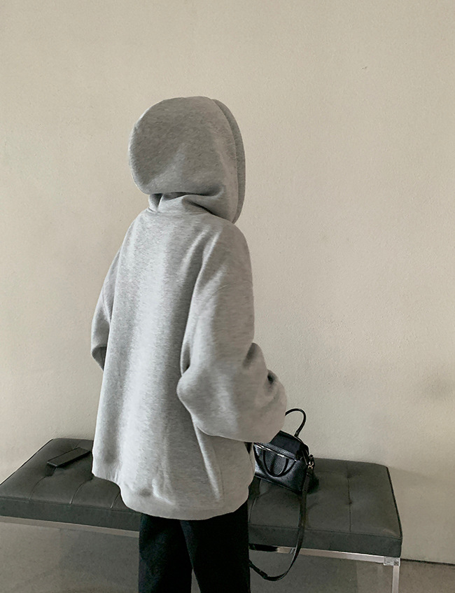 New Arrival Women's Letter Print Fleece-lined Navy Blue Hoodie - Loose Pullover Top Coat for Female Students, Trendy Style for Autumn & Winter